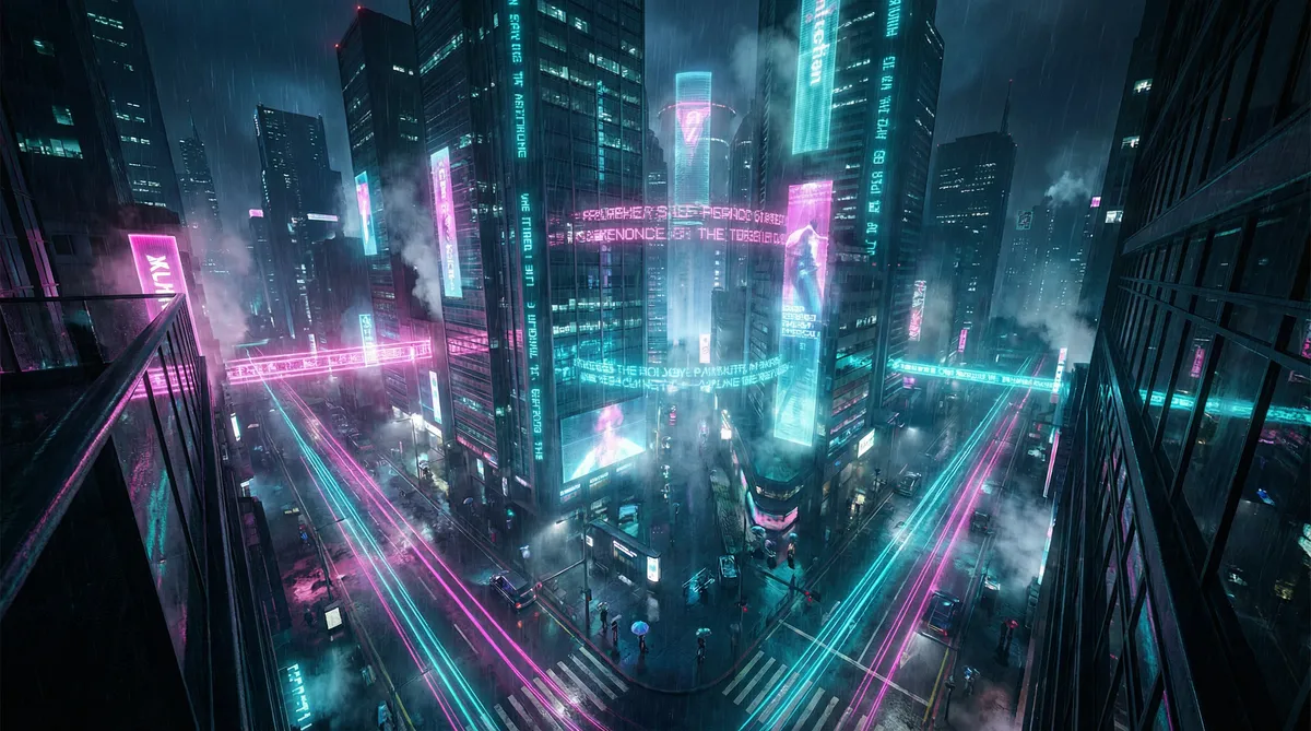 公下 エリカ 竖屏短剧平台首页背景 - 赛博朋克都市夜景